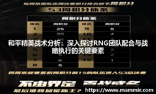 和平精英战术分析：深入探讨RNG团队配合与战略执行的关键要素